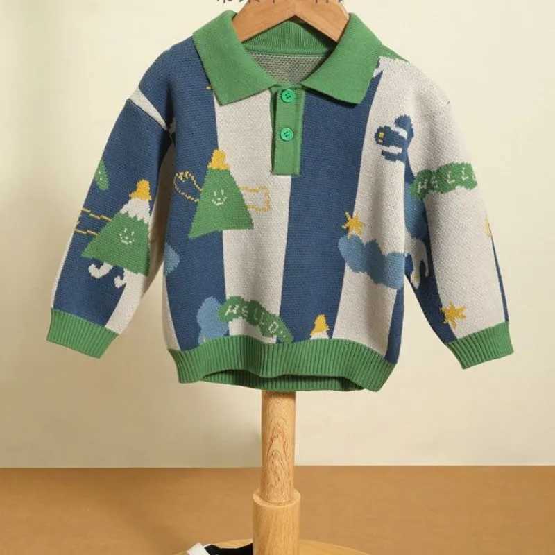 Boys wool sweater crocheted cotton knit 2023 fashionable warm thick winter childrens top childrens clothing W241025