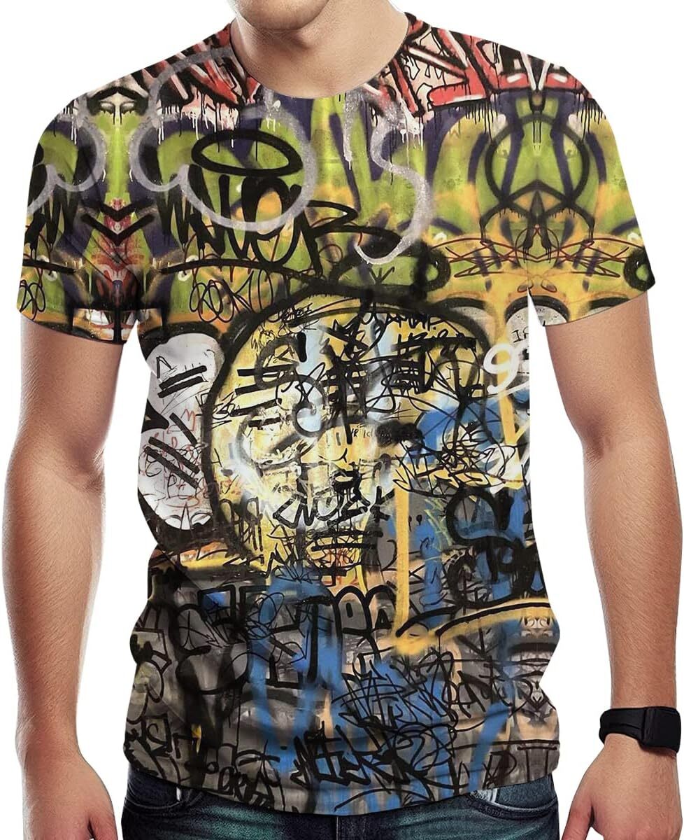 Mens T shirt Men's Short Sleeve Graffiti Print Fashion Crewneck Novelty Casual tops summer clothes Hip hop trend
