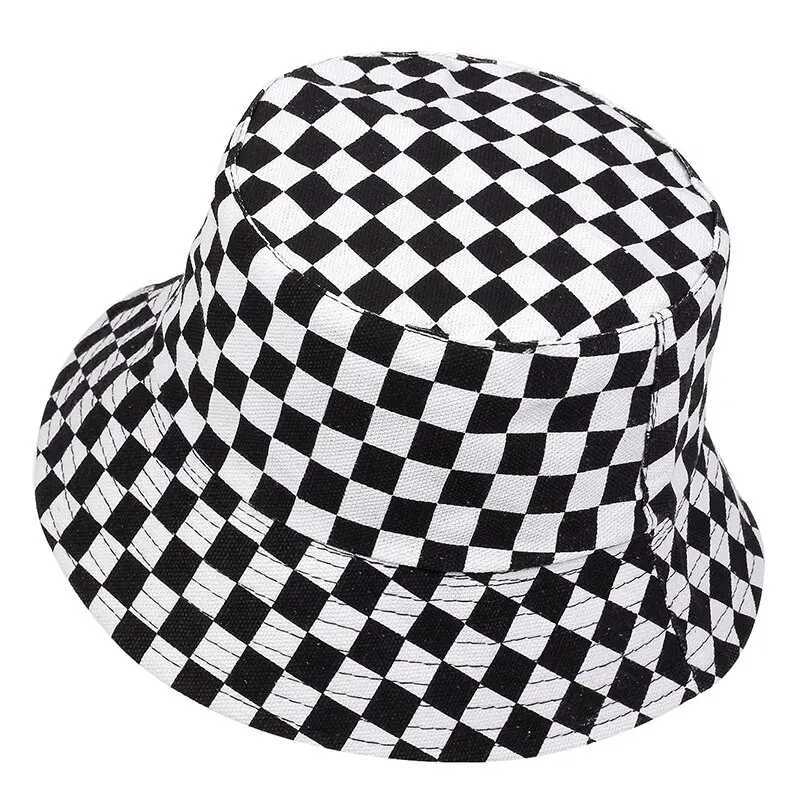 Neutral black and white checkered printed Personality Bucket Hats Fisherman Cs Outdoor Leisure C Sunscreen Hat W241024
