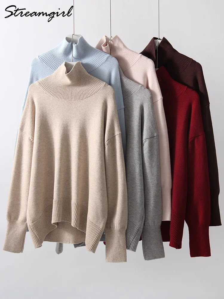 Winter Turtleneck Oversized Sweaters Women Burgundy Knit Top Jumper Female Thick Basic Warm Pullovers Womens Oversize Sweater 241021