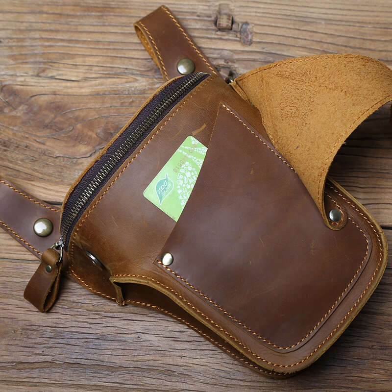 vintage genuine waist natural cowhide outdoor motorcycle mens crazy horse leather mobile phone bag