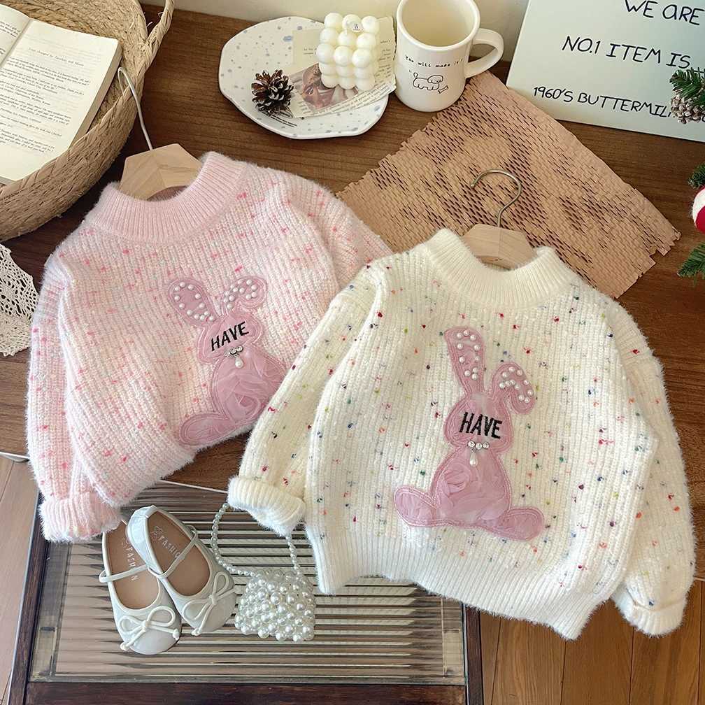 Cute Baby Sweater Autumn Winter Girl Cartoon Rabbit Knitted Zipper Warm Childrens Clothing Knitted Long Sleeve Turtle Neck W241025