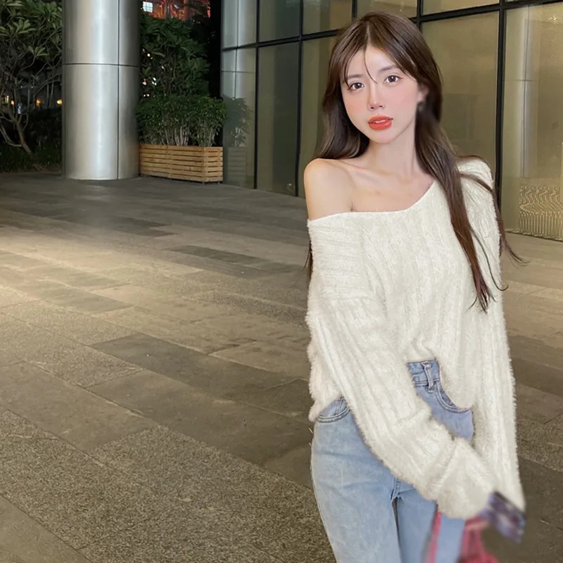 Winter Women Pullovers Loose Fit Knitted Sweater Base Layer Shirt Long Sleeves V Neck Solid Color Warm Tops Lady Casual Jumpers 241024