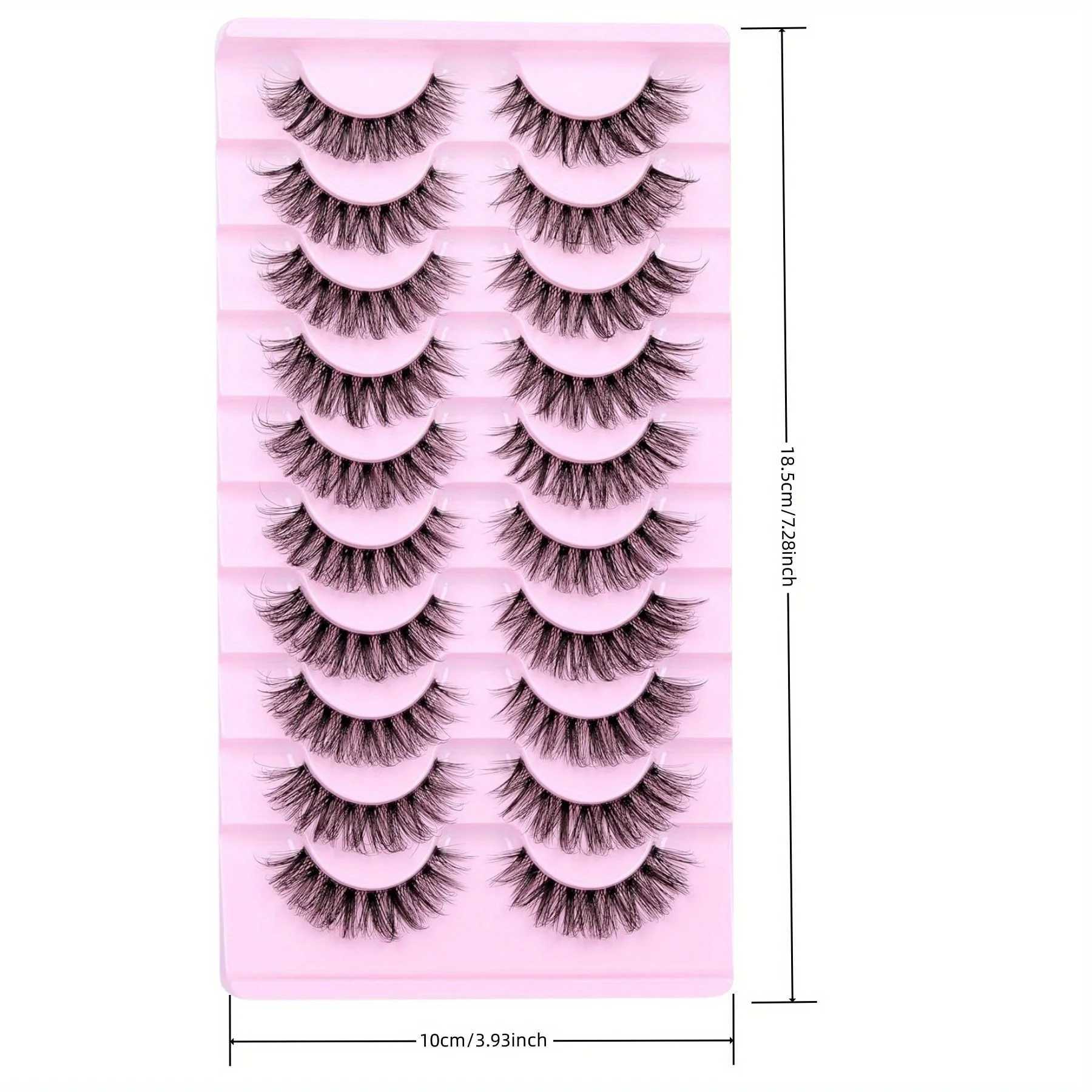 10 pairs of natural fluffy D-curled 3D Wispy false eyelashes with transparent tape - soft lightweight and reusable eyelashesW241024
