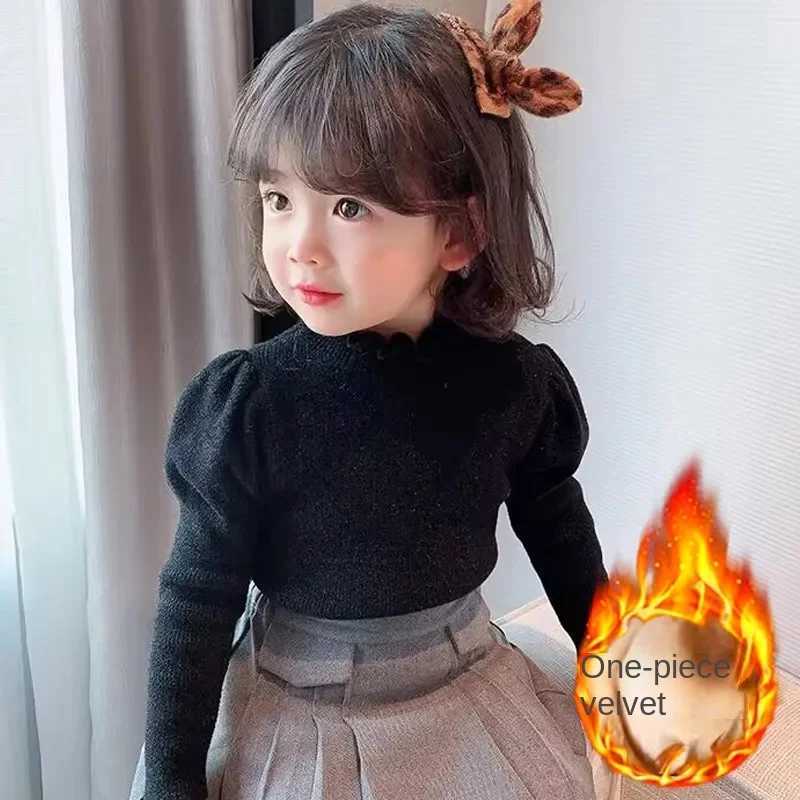 1-10 year old baby pre-school turtle neck girl sweater winter warm velvet bottom top baby knitted sweater jacket 2 3 4 5 6 W241025