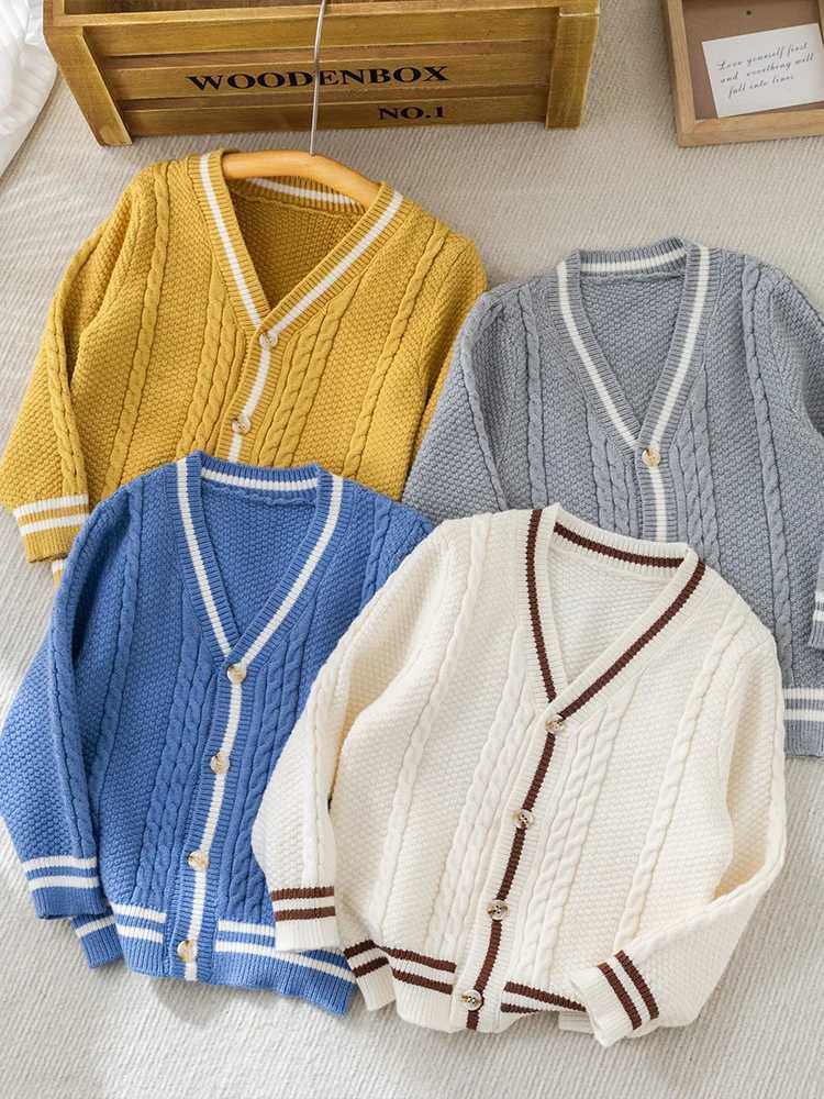 Twisted and clean colored knitted cardigan for autumn and winter suitable for boys children and toddlers W241025