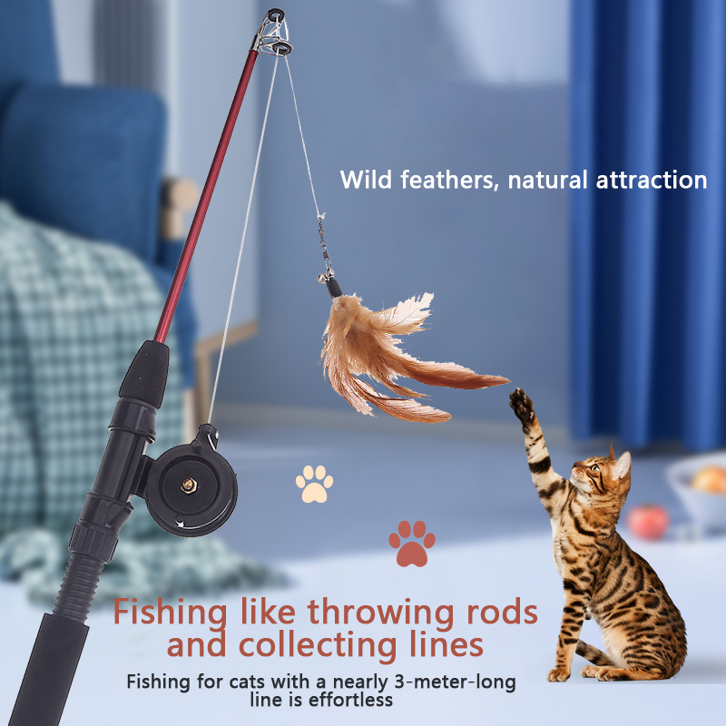 Feather Replacement Teaser Wholesale Pet Toys Fishing Reel Wheel Cat Interactive Training Telescopic Pole Cross Border Fishing Rods
