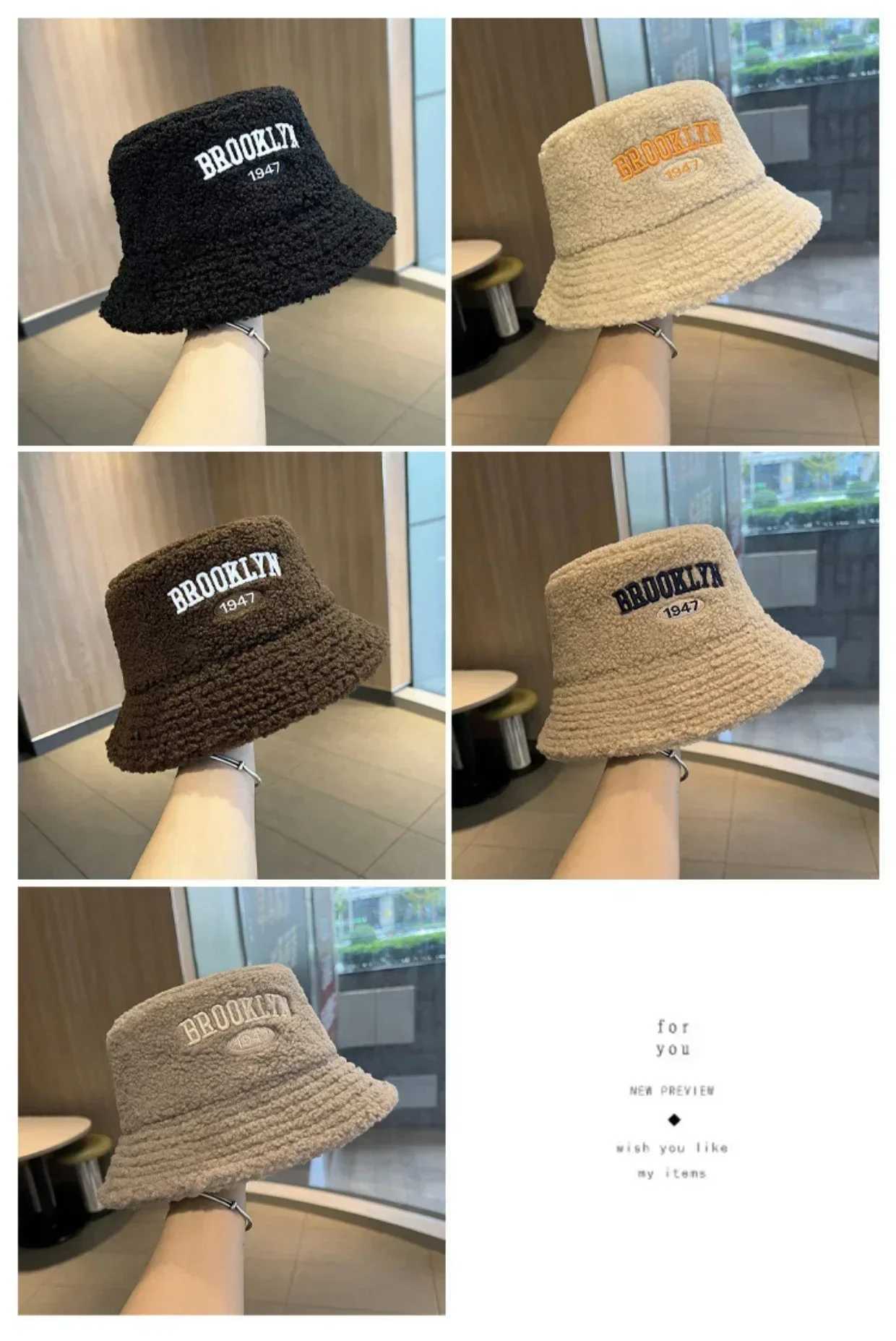 Warm and Comfortable Lambswool Bucket Hat with Letter Embroidery for WomenX241025