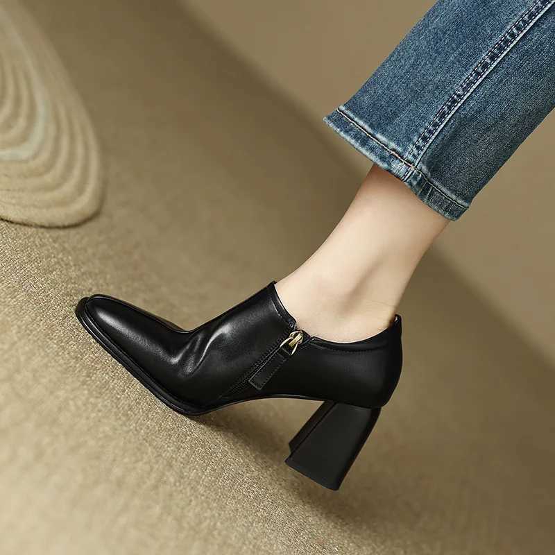 High Quality Womens Shoes Spring Autumn New Square Head Thin High Heels Fi Ankle Boot Brown Allmah Leather Shoes T241024
