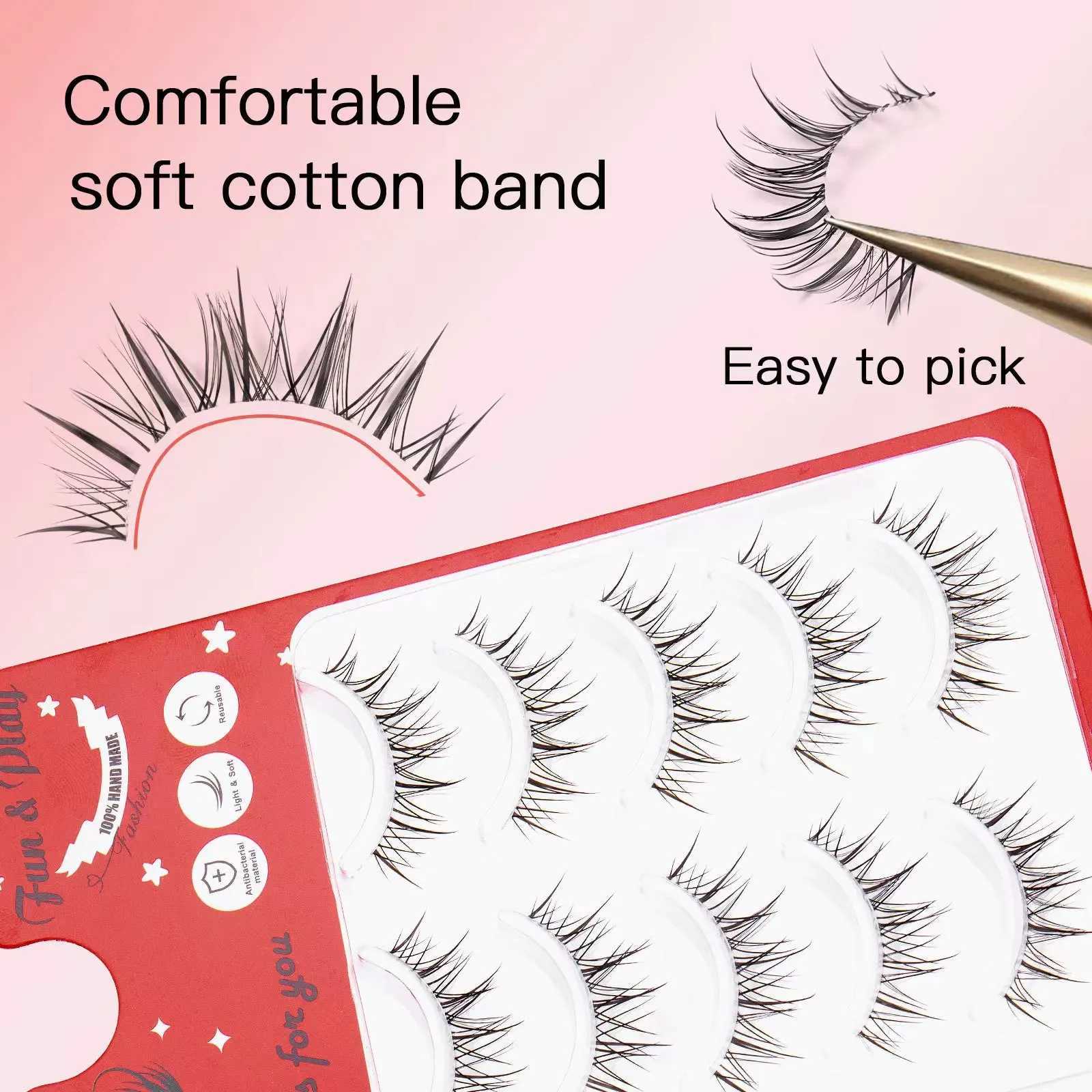 New 5 pairs of A/M shaped natural manga eyelashes soft eyelashes thick fake eyelashes manga daily dates makeup eyelashes WispyW241024