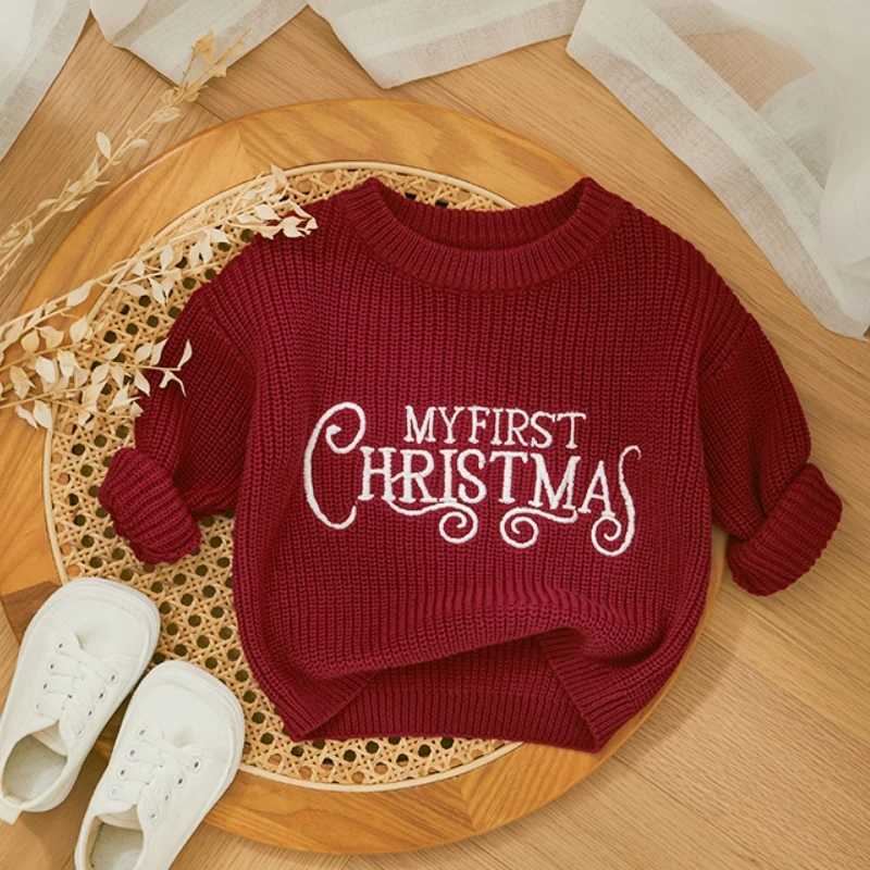 My First Christmas Baby Girls Clothes Newborn Knitted Sweater Kid Winter Warm Casual Jumper Long Sleeve Letter Pullover Knitwear W241025