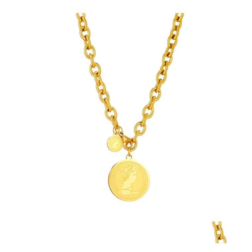 18K Gold Portrait Coin Necklace Designer Stainless Steel Chain Collar Woman Fashion Luxury Gift Drop Delivery Pendants Otzuz
