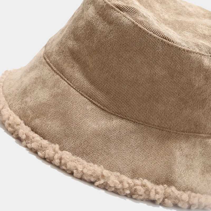 Double-sided Unisex Harajuku Bucket Hat Thick Wool Warm Fisherman Hat Korean version Outdoor Bucket Hat Women Men Panama CapX241025
