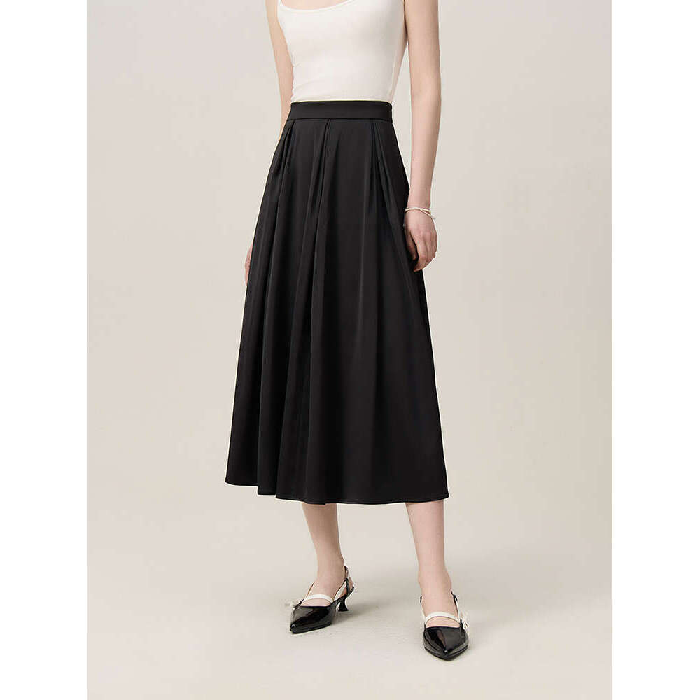 FSLE French White A-E For Women's Summer 2024 New Temperament Umbrella High Waisted Satin Long Skirt 24Fs12238