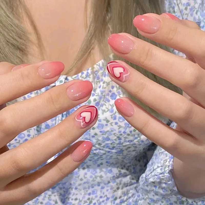 24pcs short square fake nails for women cute bride heart white french tips faux ongles y2k press on false nail supplies nail kitXJ241025