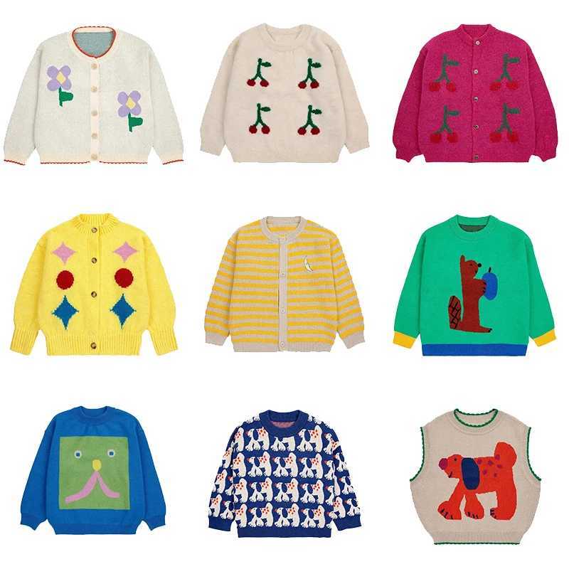 Inventory 2024 New Childrens Autumn Winter Girls Cartoon Color Blocked Waist Cardigan Boys Single Chest Knitted Sweater W241025