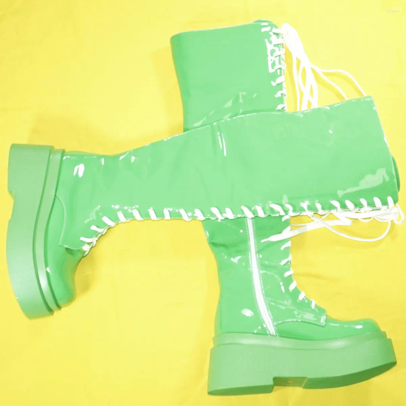 Boots Wedges Pumps Shoes Women Patent Leather Super High Heels Over The Knee Snow Female Round Toe Fashion Sneakers Casual