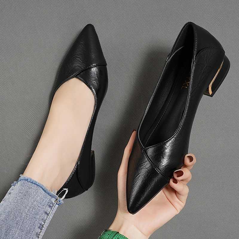 High Quality Spring/Summer New Single Shoes Womens Thick Toe Shallow Mouth Professional All Horse Womens Leather Shoes T241024