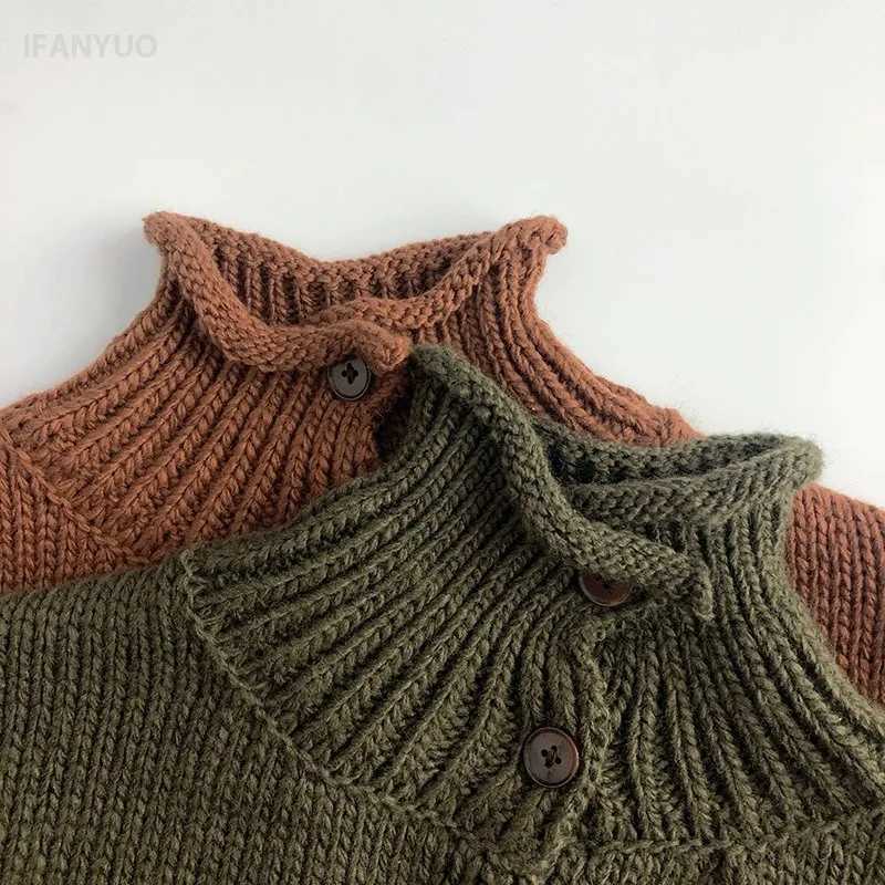 1-6Y baby sweater autumn and winter childrens high neck protective sweater fashionable boys and girls thick wool knitted cardigan W241025