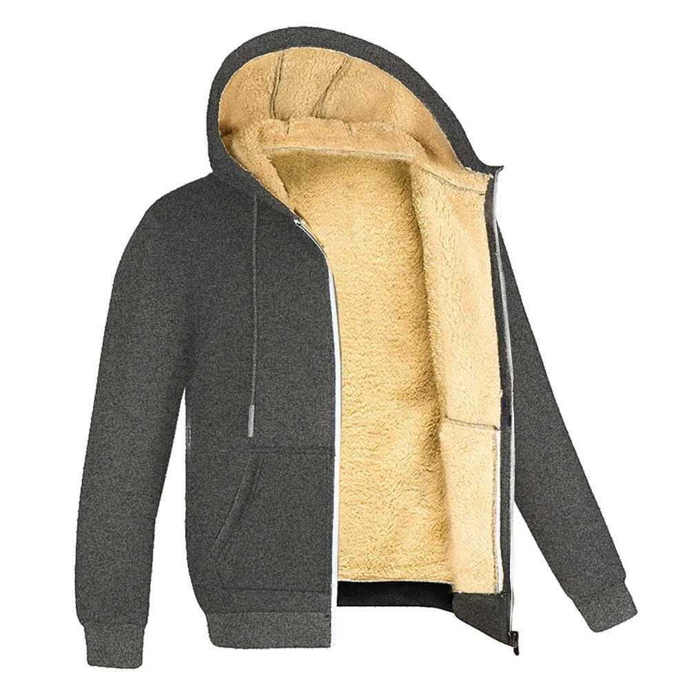 Winter Warm Hoodie Lambswool Hot Zipper Jacket Mens Loose Windproof Thick Hoodie Plus Size Coat W241024