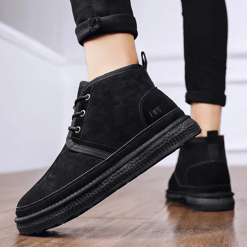 Winter Mens Shoes Warm Fur Snow Boots Waterproof Suede Fur Leather Ankles Chelsea Boots Mens Fluffy Plush Shoes Outdoor Shoes 241024