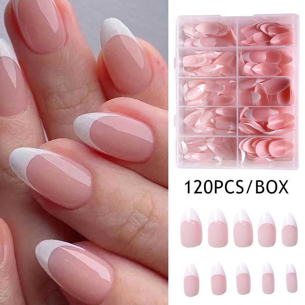 120pcs Pink False Nails Full Cover Full Cover Press On Nails Nail Extension Large Capacity French White Tips Design Fake NailXJ241025