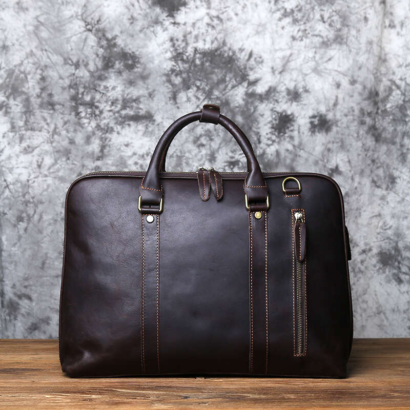 Vintage Handmade Leather Handbag Top Layer Cowhide Large-Capacity Business Computer Men's Shoulder Diagonal Bag