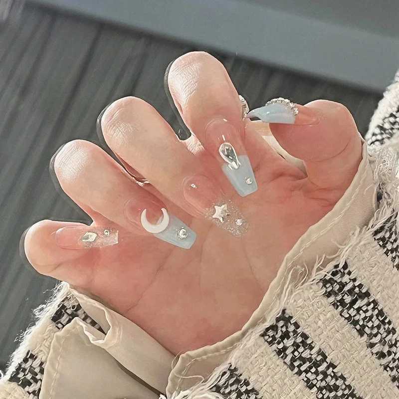 24Pcs Short Square False Nails with Jelly Adhesive Glitter Gradient Design Detachable Fake Fingernails Full Cover Press on NailsXJ2410