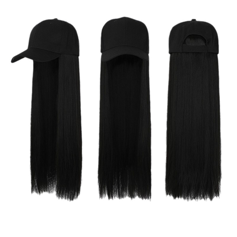 Hat wig female one-piece black long straight hair European and American new simulation long hair