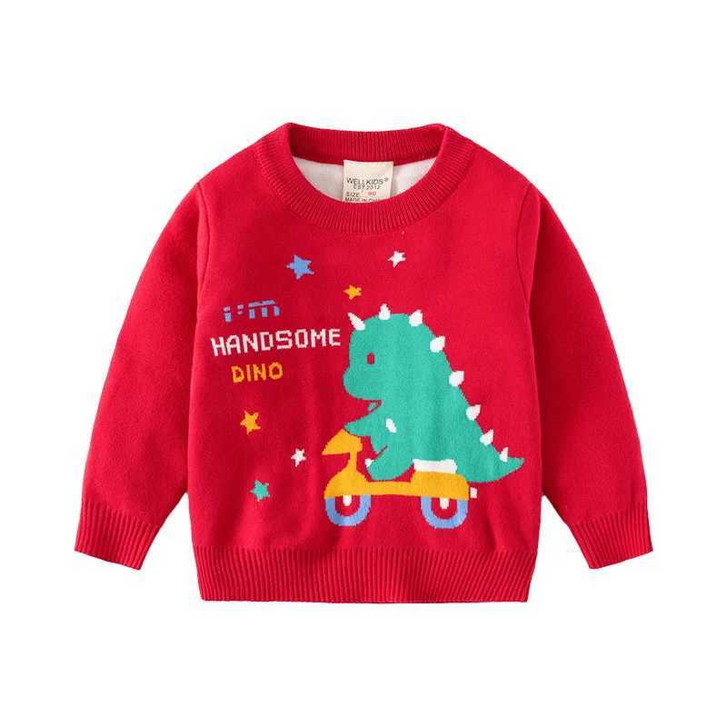 Autumn and Winter Childrens Sweater Long Sleeve Cartoon Dinosaur Childrens Pulley 1-6 Year Old Childrens Knitted Jumper W241025