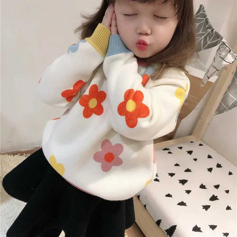 2024 Autumn Winter Girls Flower Knitted Sweater Baby Children Thick Keep Warm Long Sleeve Nursery Children Zipper W241025