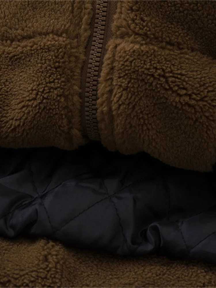 Autumn and winter new cashmere coat mens plush warm jacket fashionable casual stand up collar zipper pocket top loose version W241024