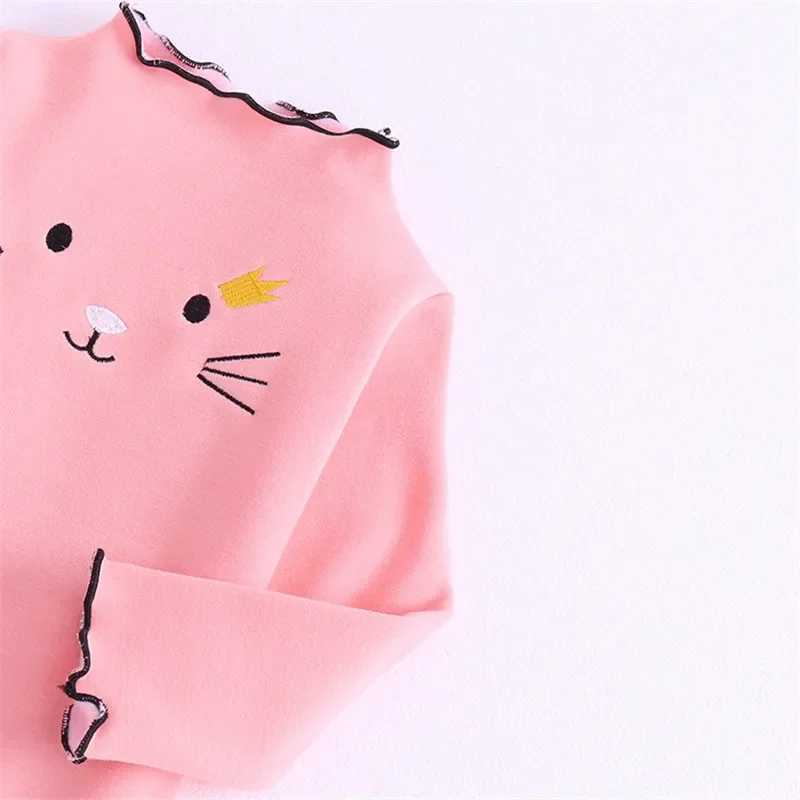 Baby girl sweater childrens T-shirt spring and summer basic T-shirt long sleeved cartoon cat sweater W241025