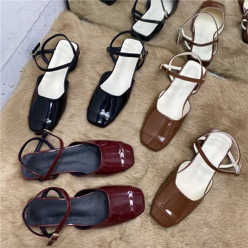 High Quality Square Toe Japanese Leather Mary Janes Shoes for Women Designer Slingback Summer Shoes Pahwork Leather Flat Womens Work Shoes T241024