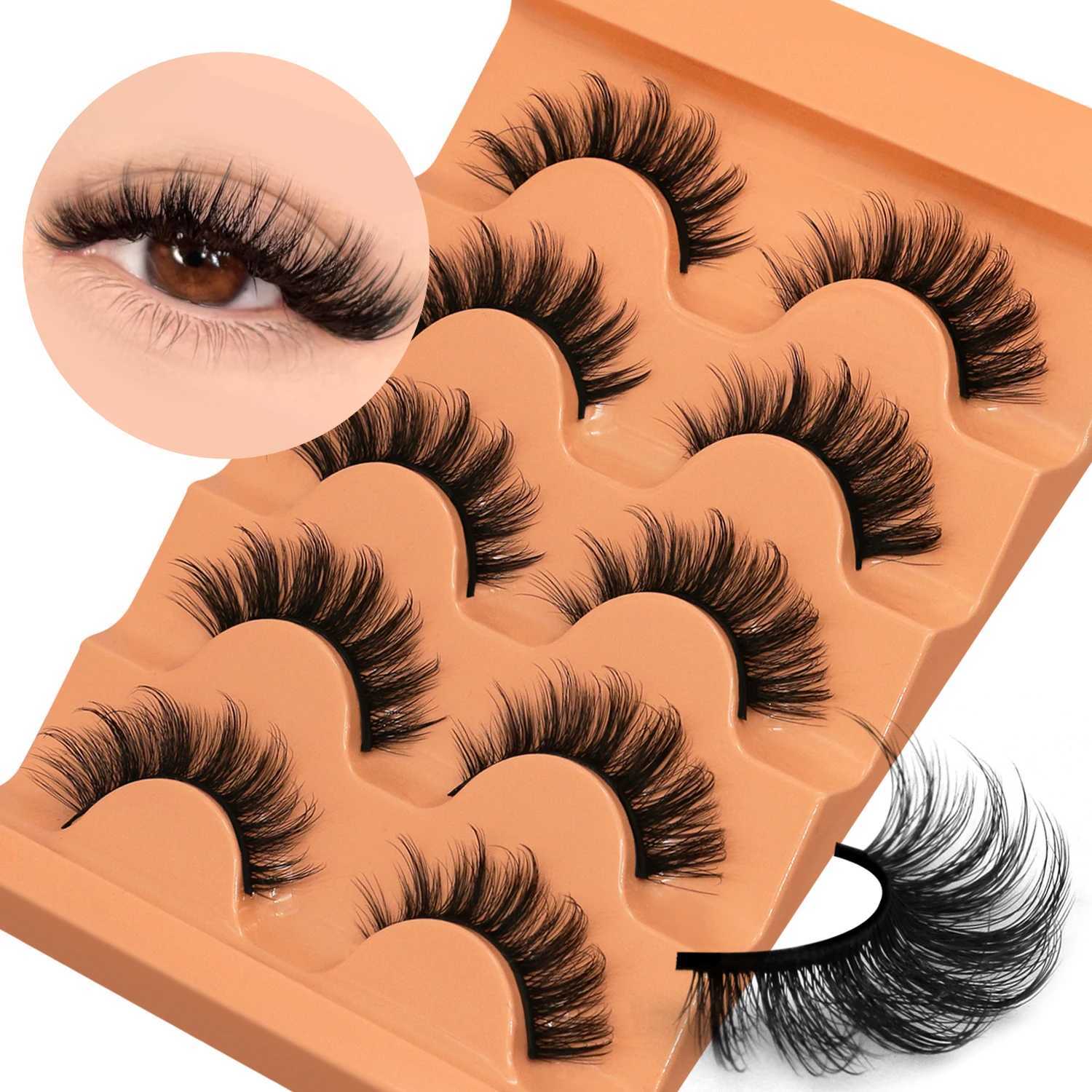 Groinneya cat eyelashes fluffy artificial mink eyelashes 8D rolls Wispy long eyelashes false eyelashes Russian strips 5 pairs packaging makeupW241024