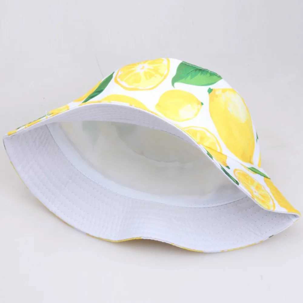 Lemon Pineple Cherry Printed Bucket Hat Sun Panama Cs Mens Beach Girls Fishing Cotton Fruit Fishermans Hat W241024