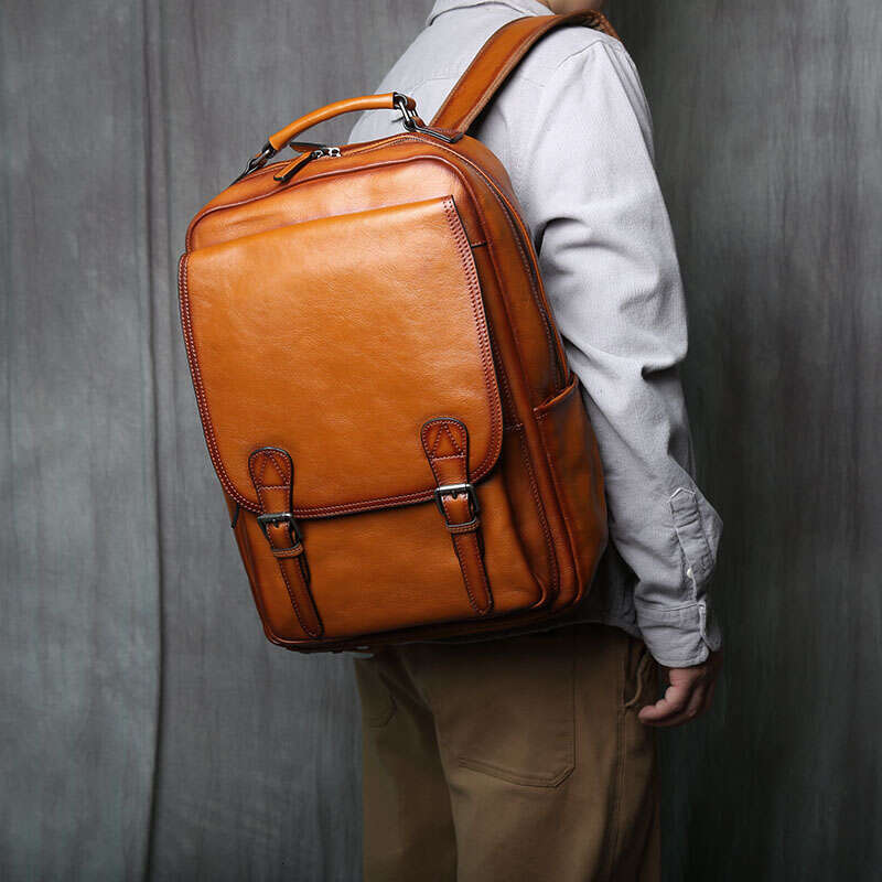 Leather Backpack Natural Cowhide Schoolbag Fashion Computer Casual Men's Bag Suitable For 16 Inch Laptop