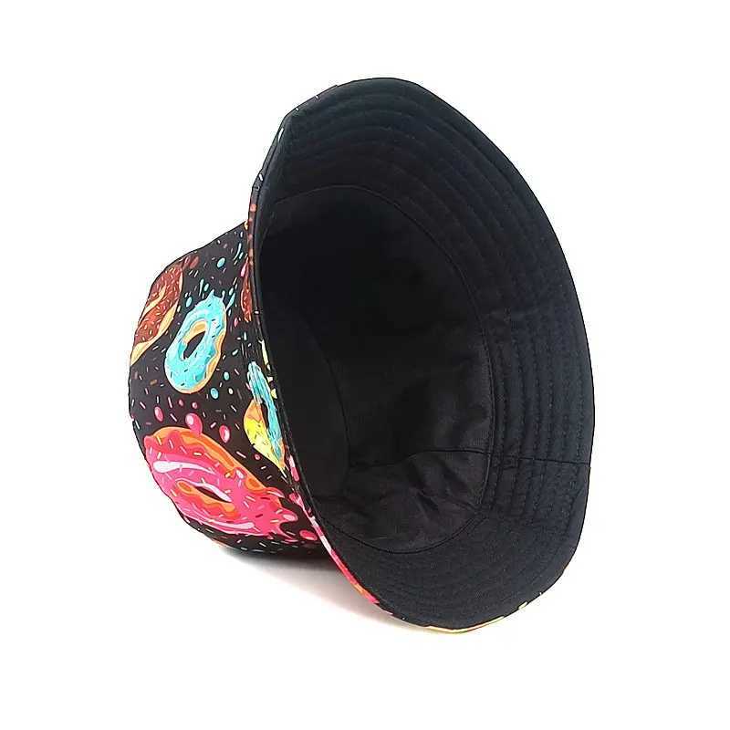 2023 Four Seasons Cotton Cartoon Donuts Print Bucket Hat Fisherman Hat Outdoor Travel Sun Cap for Men and Women 226X241025