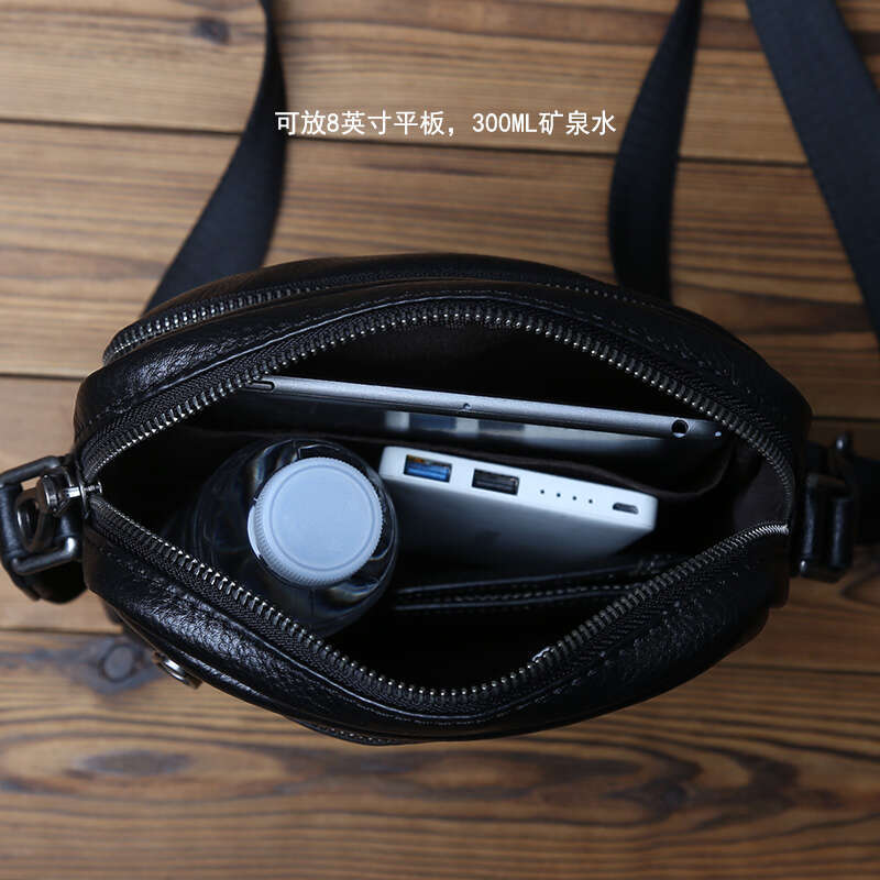 Genuine Men's Shoulder Natural Cowhide Vertical Crossbody Bag Casual Satchel Soft Leather For 8-Inch Ipad