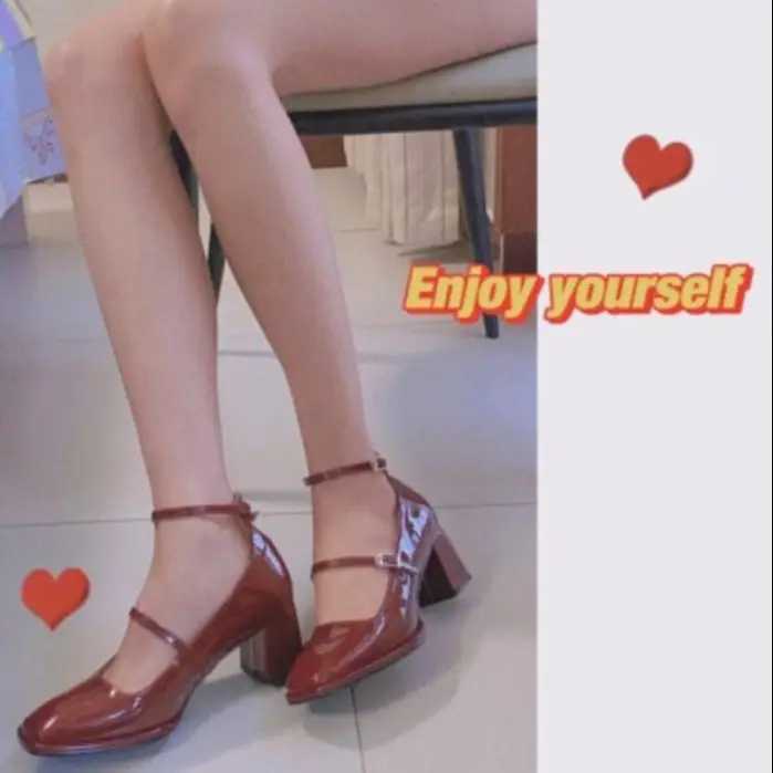 High Quality Womens shoes Mary Jane shoes womens shoes pumps patented leather high heels dresses red wedding shoes spring double buttons T241024
