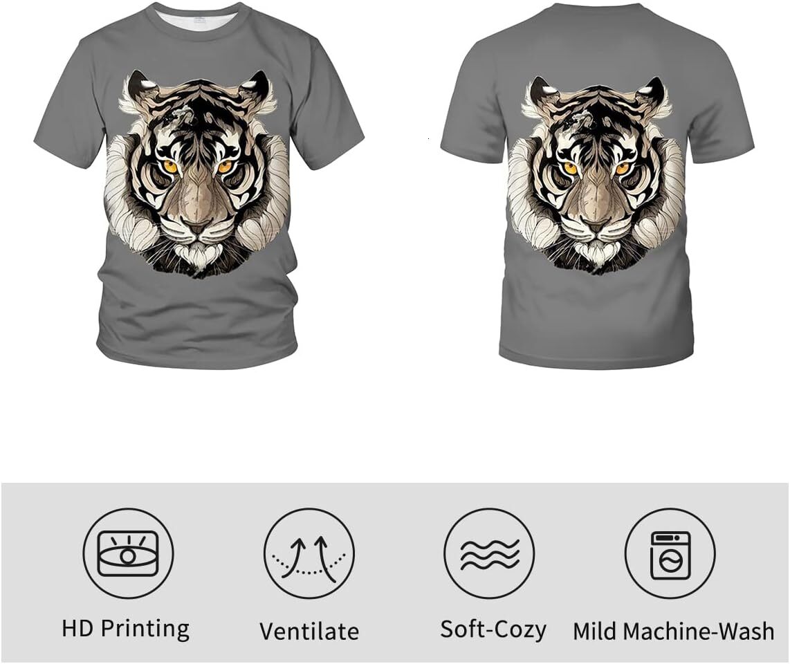 Mens T shirt Unisex Casual Animal Tiger 3D Print T-Shirt Summer Round Neck Fashion Tee Shirt tee Casual tops summer clothes Hip hop trend
