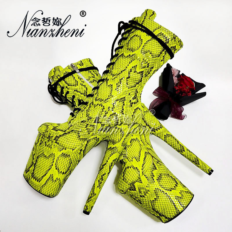 Platform Thin Heels Stripper 8Inch Snake Print Exotic Dancer 20Cm Pole Dance Shoes Nightclub Women's Sexy Show Fetish Ankle Boot