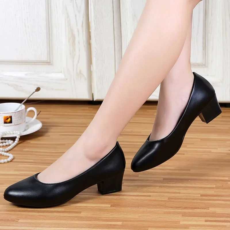 High Quality New Fi Womens Mid Foot Pump New Womens Shoes Classic Black Thick High Heels High Heels High Heels Work Womens Shoes Size 35-40 T241024
