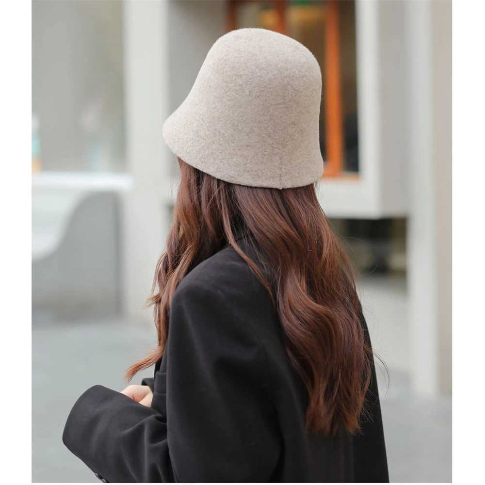 Solid Keep Warm Bucket Hat for Women Autumn and Winter Fisherman Hat Vintage Felt Foldable Cap Basin Caps for Ladies AccessoriesX241025