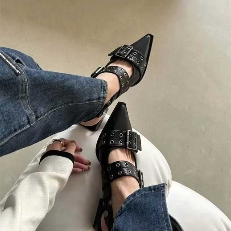 High Quality Slingback shoes Gothic thick high heels womens pump street style mid high heels punk retro casual sandals spring/summer T241024