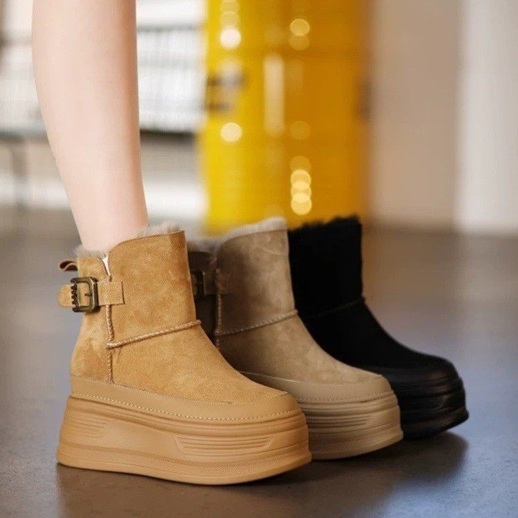 Winter Furry Snow Boots: Warm Cotton Cozy Buckle Tape Shoes for Men Women c7ea