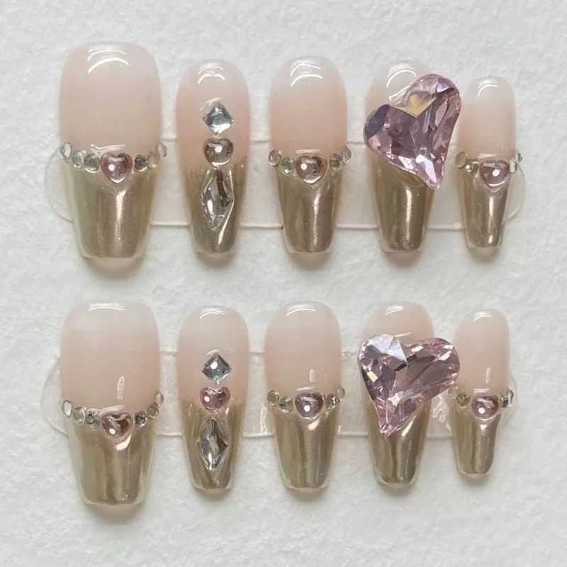 10pcs Detachable Cat Eye Gradient Fake Nail Magic Mirror Powder Square Press on Nails Medium Length Ballet False Nails with GlueXJ241025