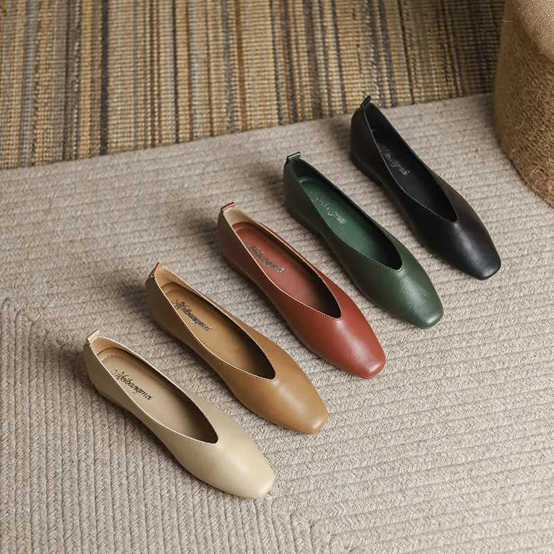 High Quality round flat bottomed shallow cut single shoe made of genuine leather with multiple colors for women casual and casual shoes T241024