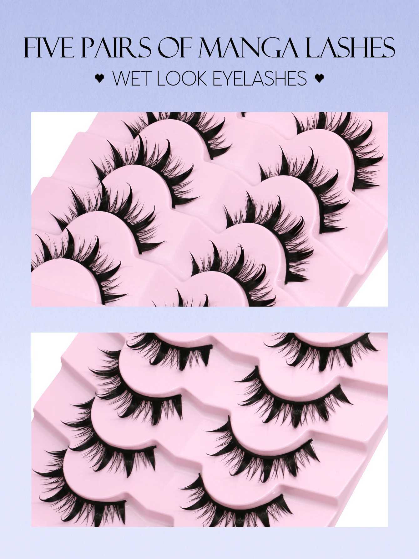 Groinneya Manga Eyelash 5 pairs fluffy soft crossed natural appearance fake eyelashes Wispy natural makeup eyelash extensionW241024