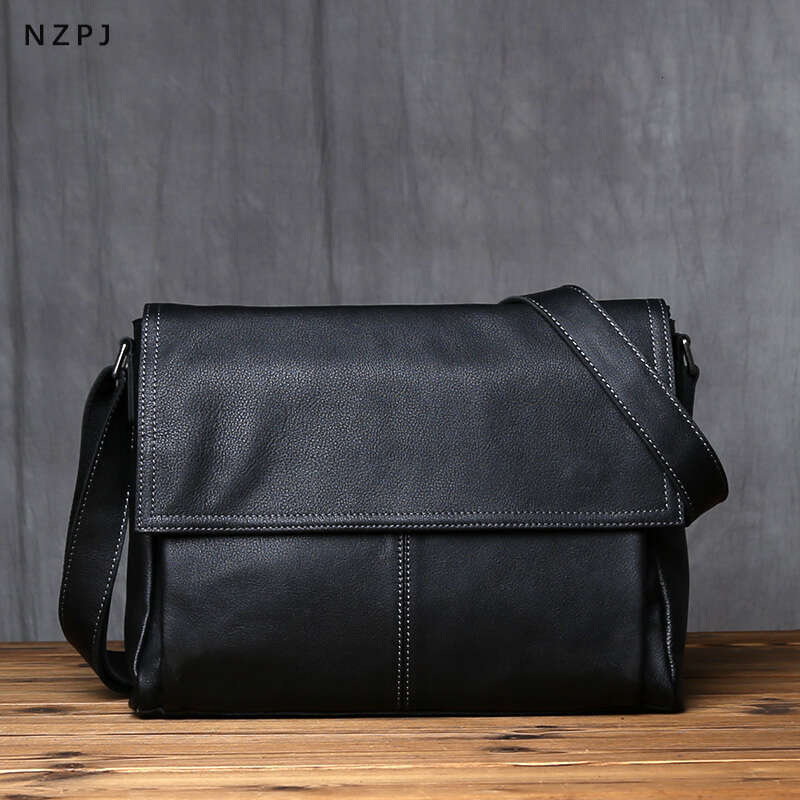 genuine leather top layer cowhide shoulder bag solid color tablet computer trend mens bag